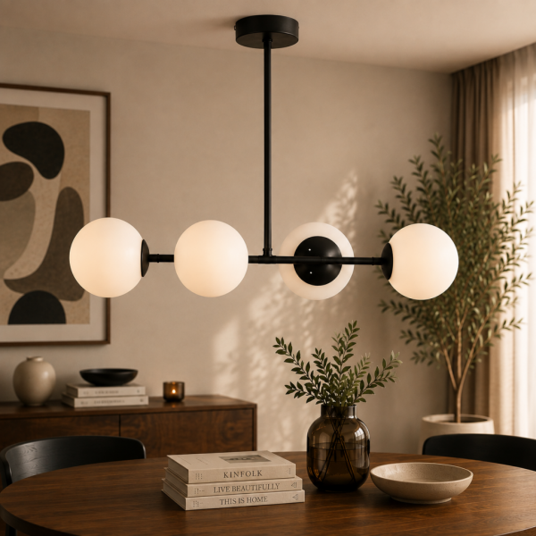 Lema 4Lü Siyah Modern Yemek Masası Üstü Yatak odası Salon Avize