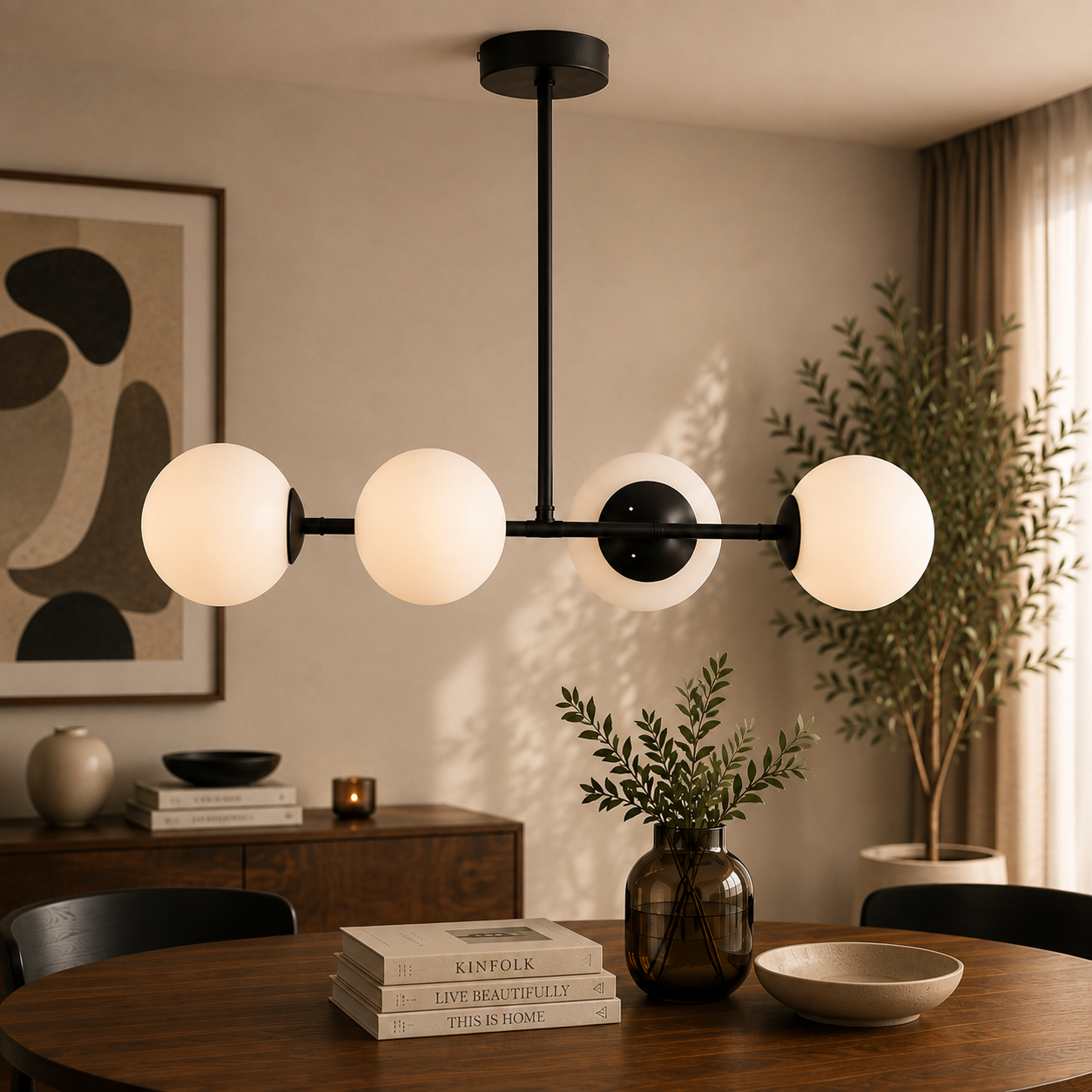Lema 4Lü Siyah Modern Yemek Masası Üstü Yatak odası Salon Avize