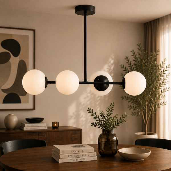 Lema 4Lü Siyah Modern Yemek Masası Üstü Yatak odası Salon Avize