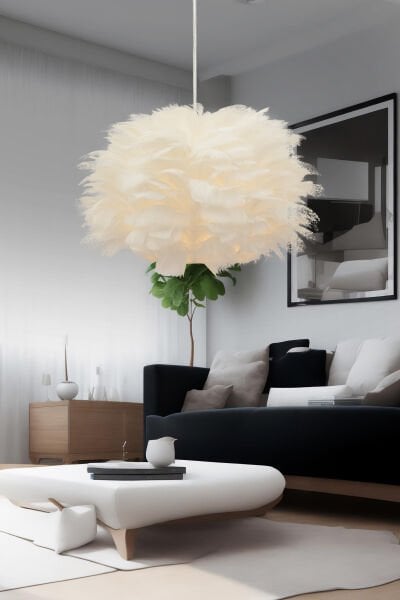 Belinay Tekli Tüylü Beyaz Sarkıt Avize Modern Sarkıt Mutfak Salon Sarkıt Avize