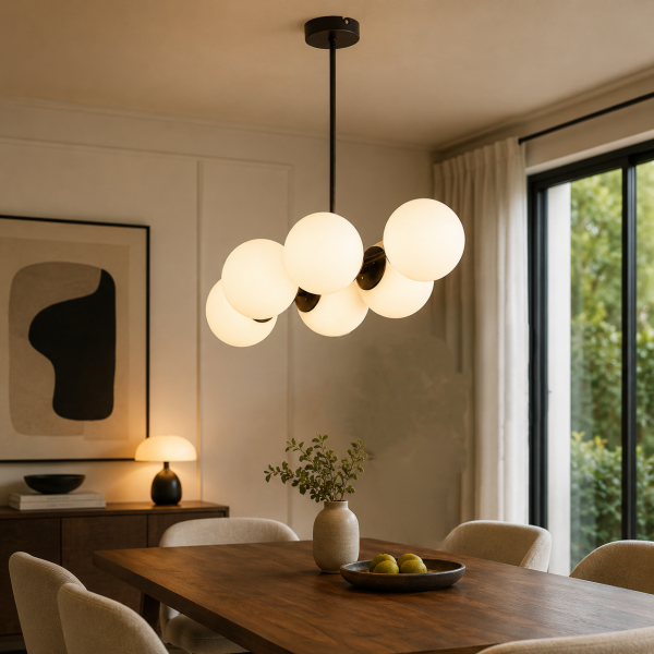 Lema 6Lı Siyah Modern Yemek Masası Üstü Yatak odası Salon Avize