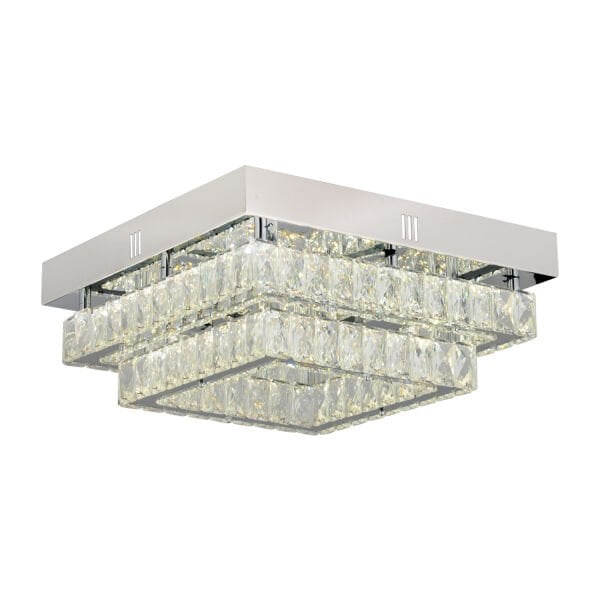 Modina 2 Katlı Krom Ledli 3 Renkli 70 Watt Kristalli Taşlı Modern Tasarım Led  Kristal Salon Avize