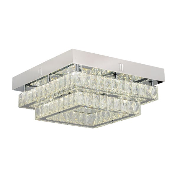 Modina 2 Katlı Krom Ledli 3 Renkli 70 Watt Kristalli Taşlı Modern Tasarım Led  Kristal Salon Avize