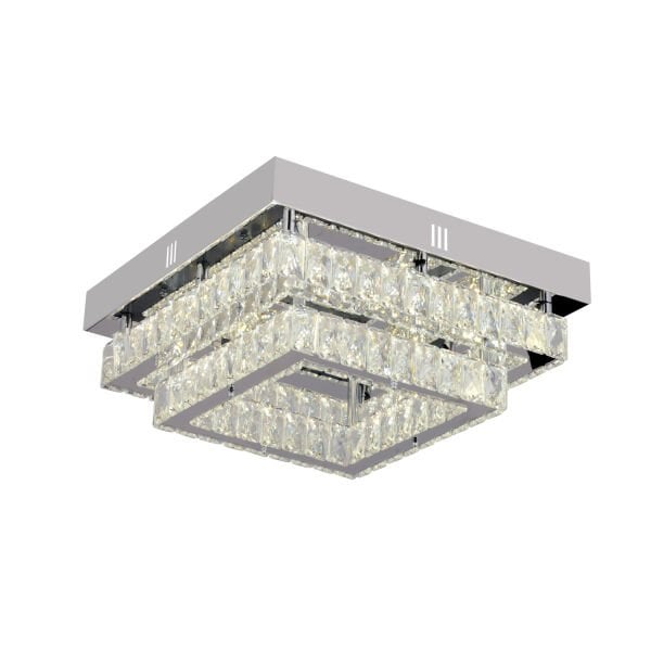 Modina 2 Katlı Krom Ledli 3 Renkli 70 Watt Kristalli Taşlı Modern Tasarım Led  Kristal Salon Avize