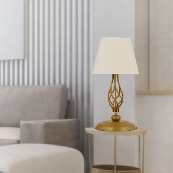 Lupin Beyaz Şapkalı Gold Masa Lambası Modern Tasarım Salon-Yatak Odası Abajur