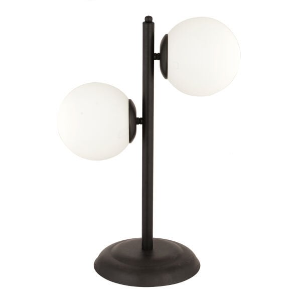 Siena 2Li Siyah Boyalı Beyaz Camlı Masa Lambası Modern Tasarım -Yatak Odası-Salon Retro Abajur