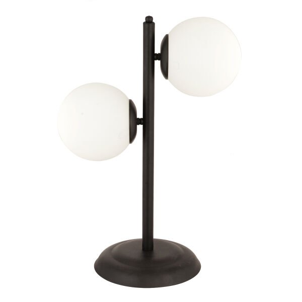 Siena 2Li Siyah Boyalı Beyaz Camlı Masa Lambası Modern Tasarım -Yatak Odası-Salon Retro Abajur