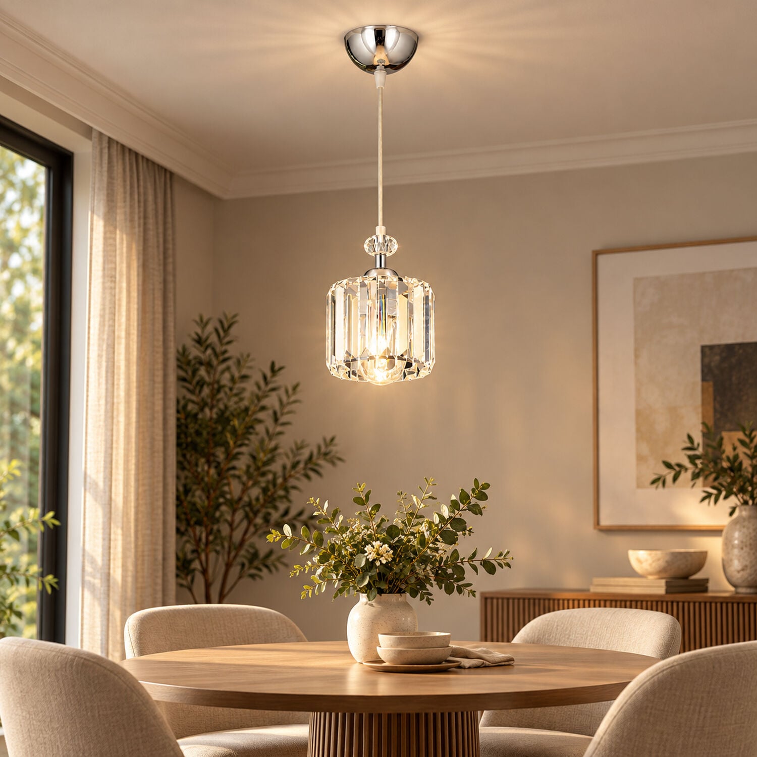 Saka Tekli Krom 2'Li Kristalli Modern Yatak Odası Salon Kristal Avize Seti