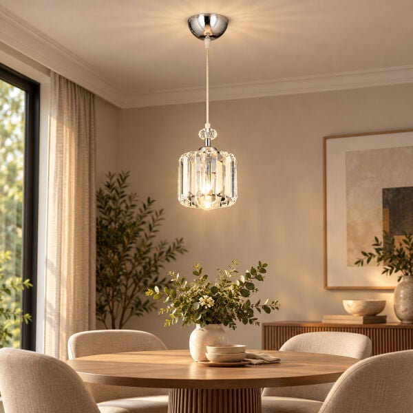 Saka Tekli Krom 2'Li Kristalli Modern Yatak Odası Salon Kristal Avize Seti