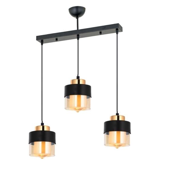 Boris 3Lü Sıralı Siyah Gold Sarkıt Modern Genç Odası Mutfak Retro Salon Avize