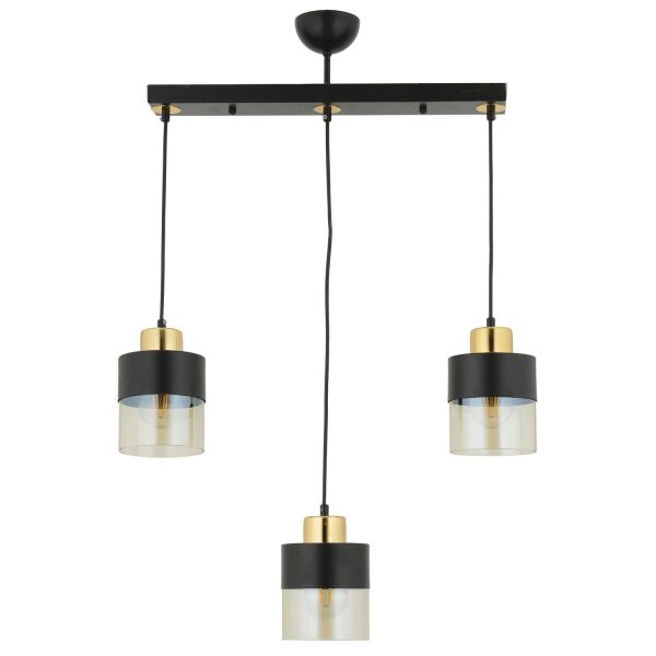 Boris 3Lü Sıralı Siyah Gold Sarkıt Modern Genç Odası Mutfak Retro Salon Avize
