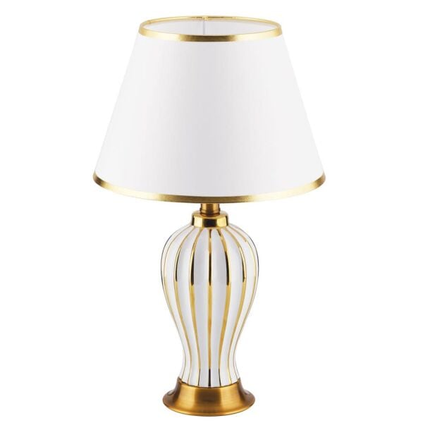 Baver Gold Beyaz Seramik Modern Salon-Yatak Odası Tasarım Abajur