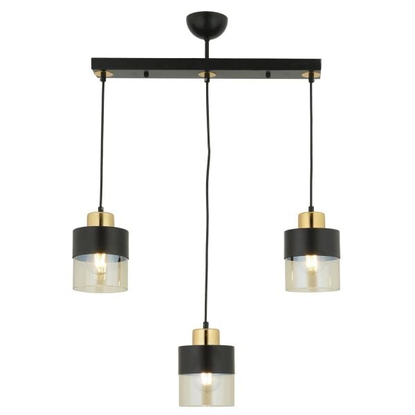 Boris 3Lü Sıralı Siyah Gold Sarkıt Modern Genç Odası Mutfak Retro Salon Avize