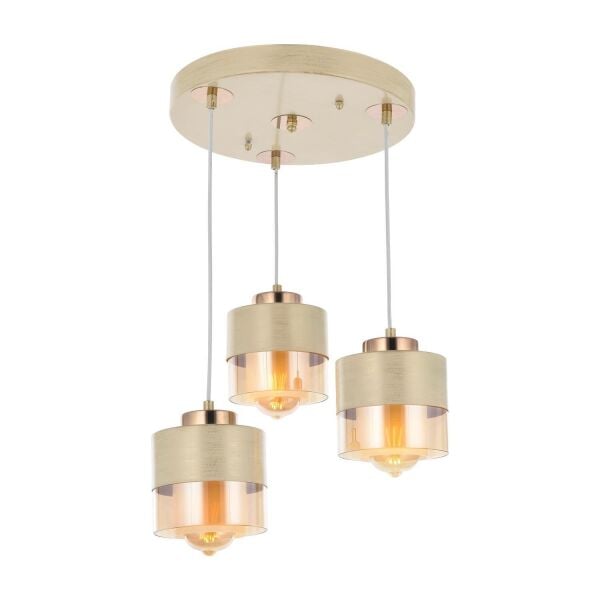 Boris 3Lü Yuvarlak Krem-Bakır Sarkıt Modern Genç Odası Mutfak Salon Avize