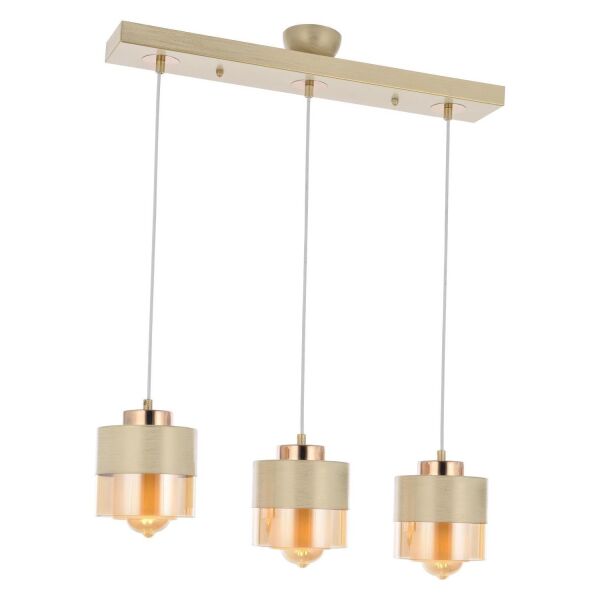 Boris 3Lü Sıralı Krem-Bakır Sarkıt Modern Genç Odası Mutfak Salon Avize