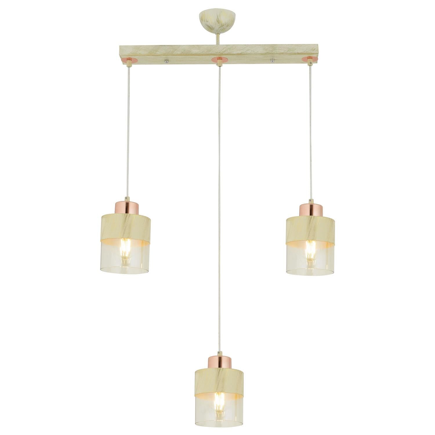 Boris 3Lü Sıralı Krem-Bakır Sarkıt Modern Genç Odası Mutfak Salon Avize