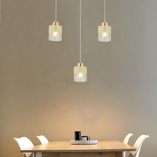 Boris 3Lü Sıralı Krem-Bakır Sarkıt Modern Genç Odası Mutfak Salon Avize