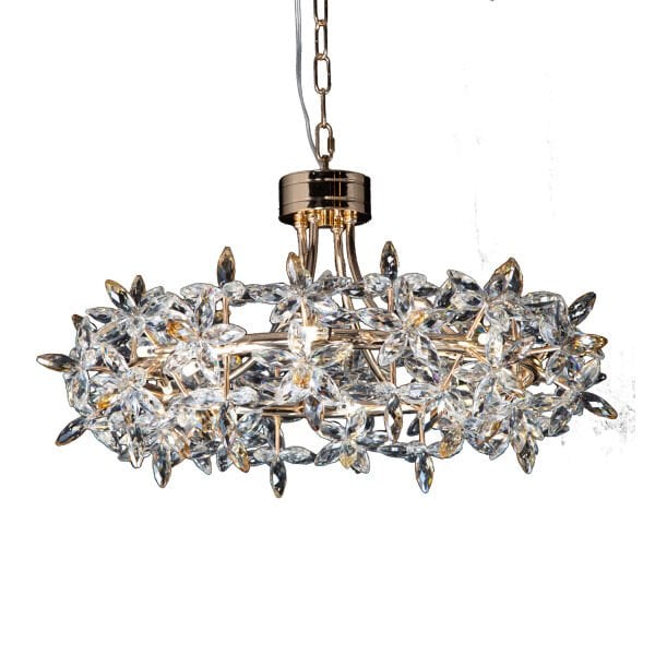 Mercan 60'lık Yuvarlak Gold Kristal Taşlı Modern Oturma Odası, Salon Avize