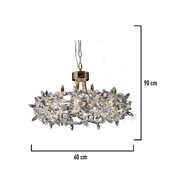 Mercan 60'lık Yuvarlak Gold Kristal Taşlı Modern Oturma Odası, Salon Avize