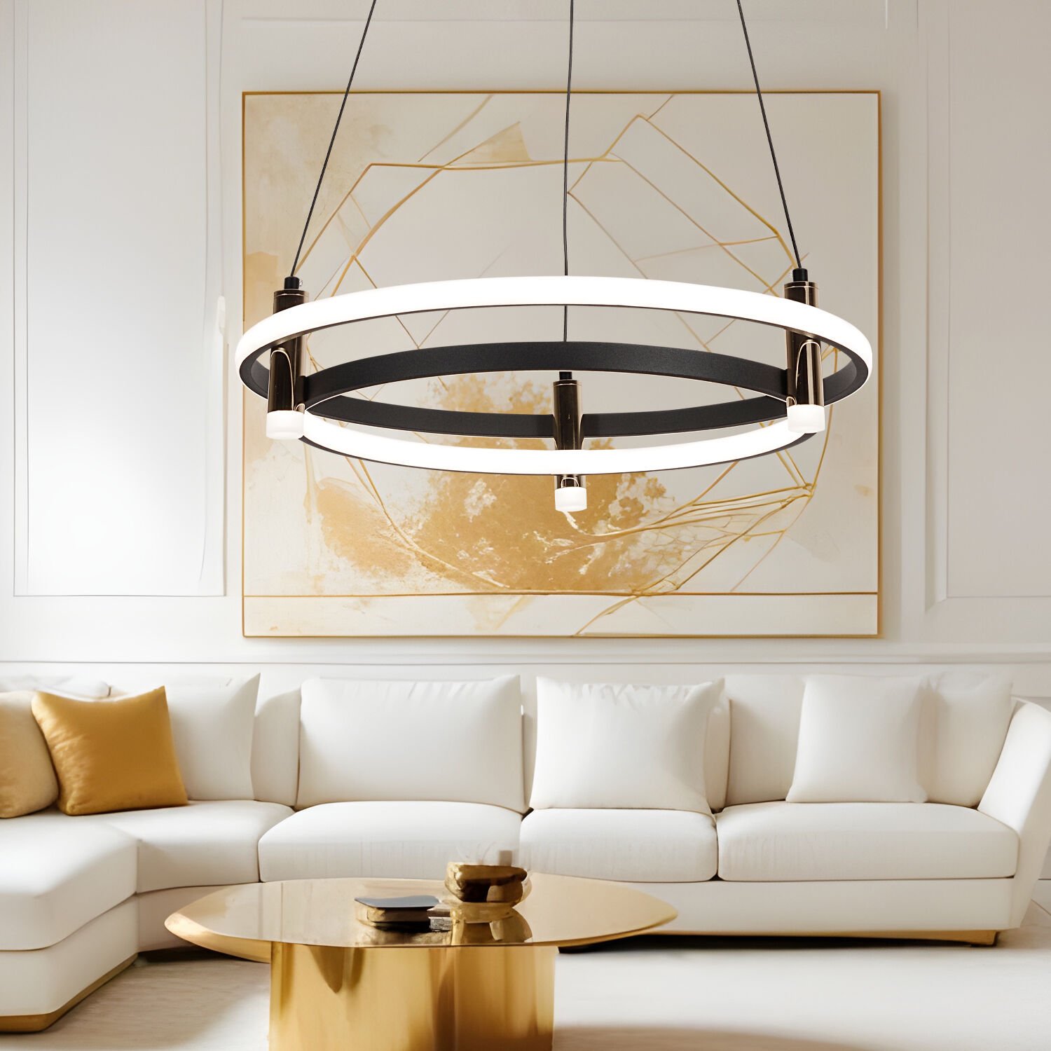 Blom Yuvarlak 112 Watt Siyah  Modern Oturma Odası Salon Sarkıt Led Avize