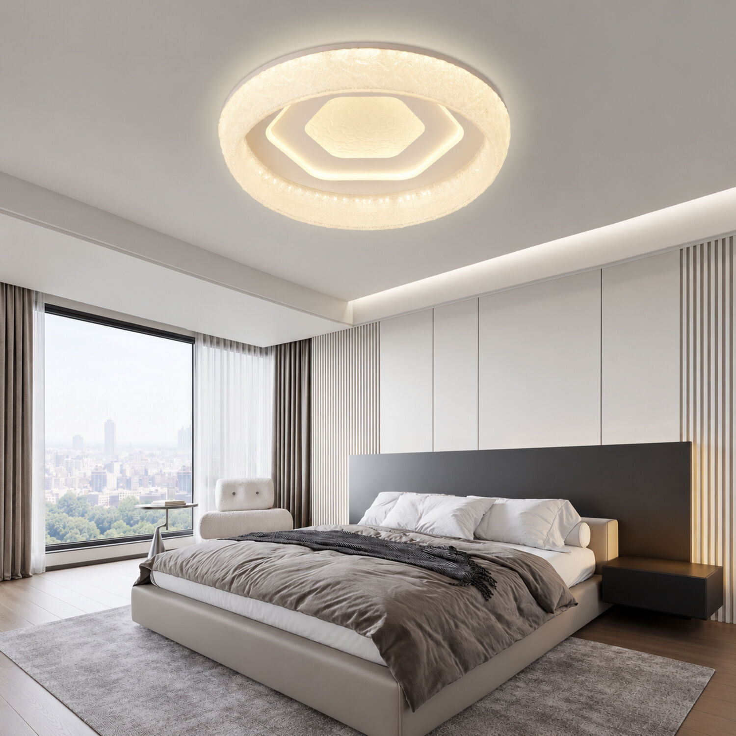 Norvia 50'lik Yuvarlak Altıgen Ledli 144 Watt Plafonyer 3 Renkli Avize