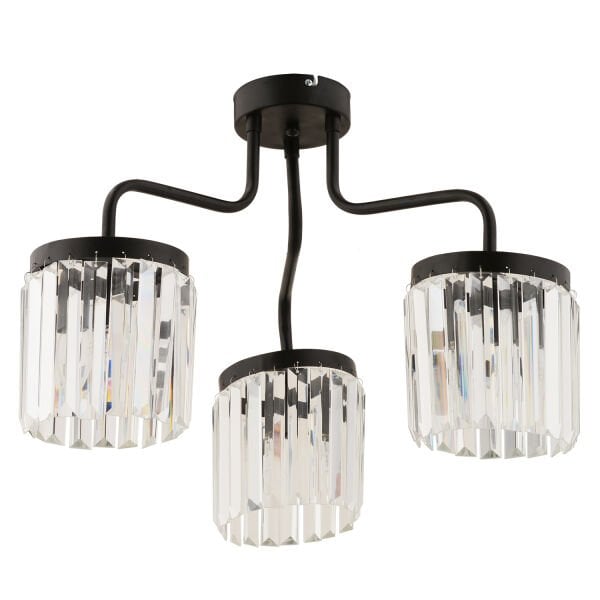 Ayan 3Lü Siyah Kristalli Taşlı Modern Tasarım Kristal Salon Avize
