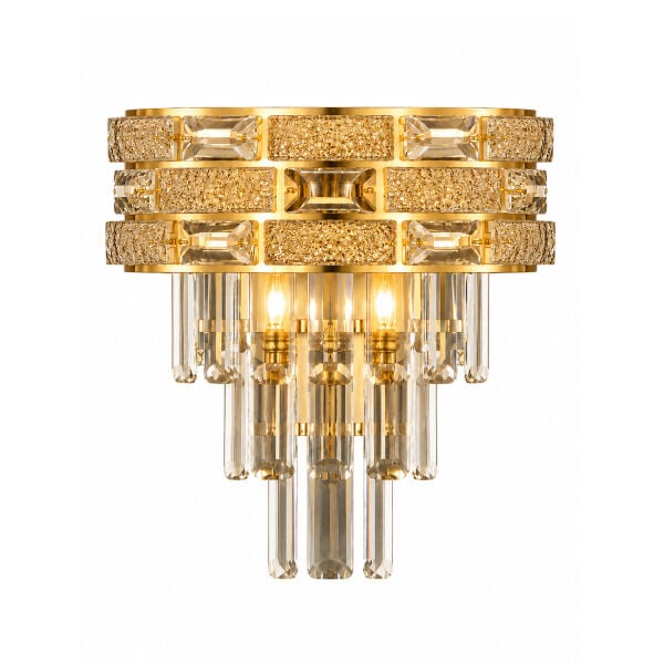 Dolares Gold Kristal Taşlı Duvar Lambası Salon Aplik