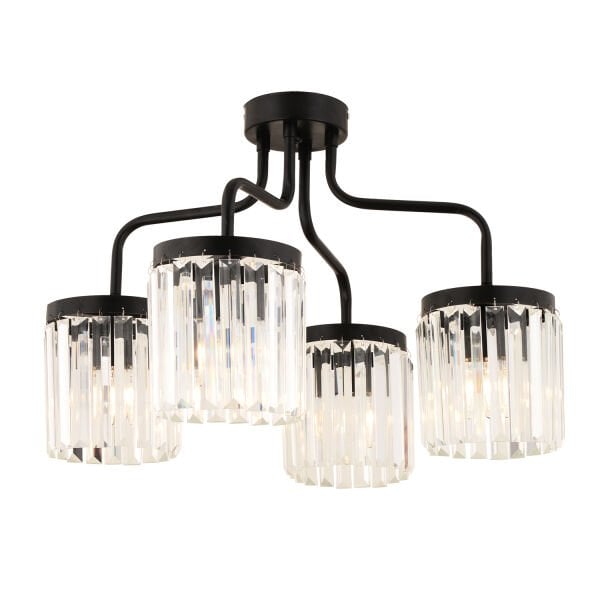 Ayan 4Lü Siyah Kristalli Taşlı Modern Tasarım Kristal Salon Avize