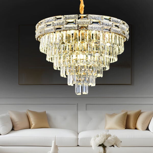 Dolares 60'lık Gold 40 Watt Kristal Taşlı Oturma Odası, Modern Salon Avize