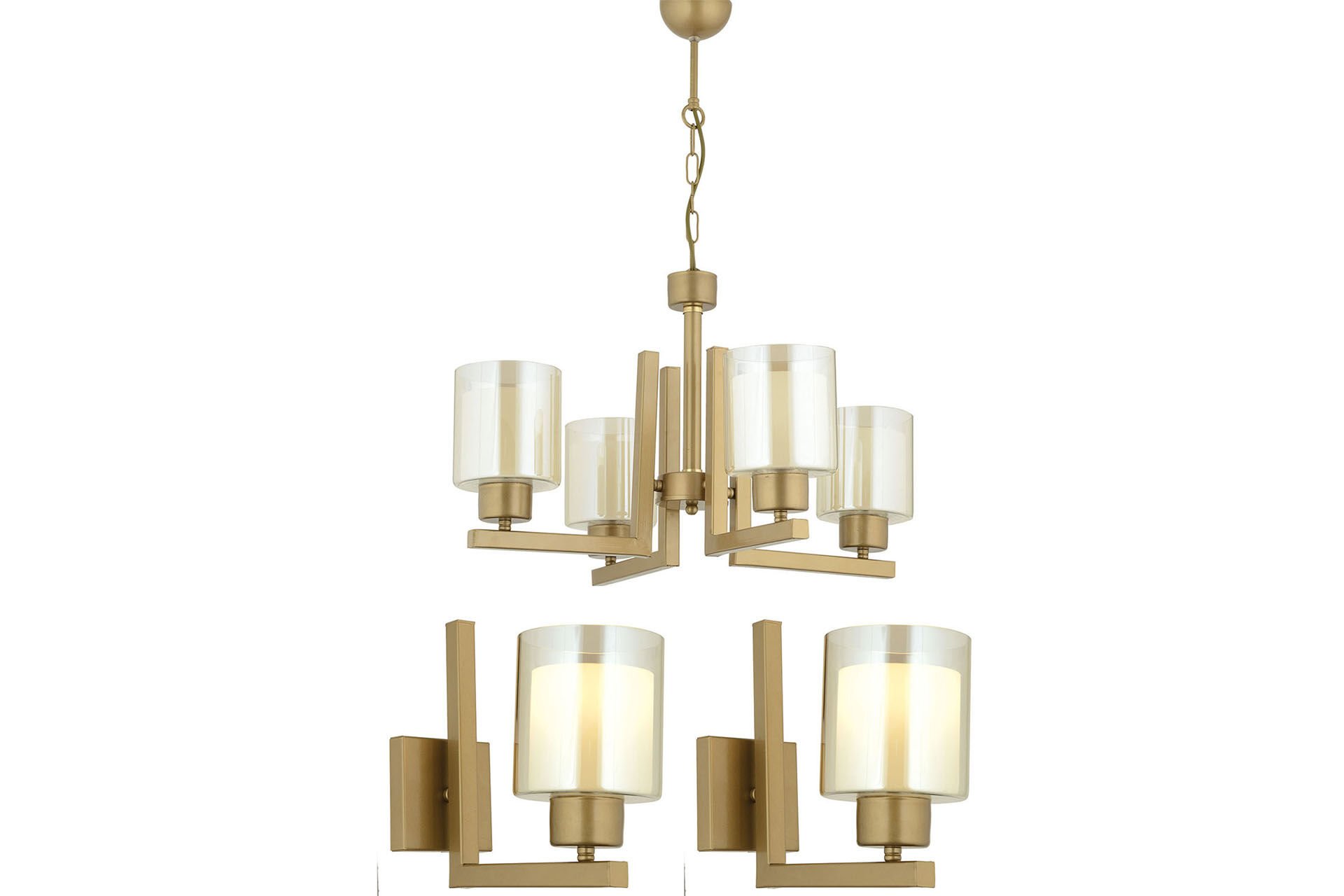 Tisse 4 Lü Eskitme Boyalı Salon Avize Çift Camlı 3 Parça Avize Seti