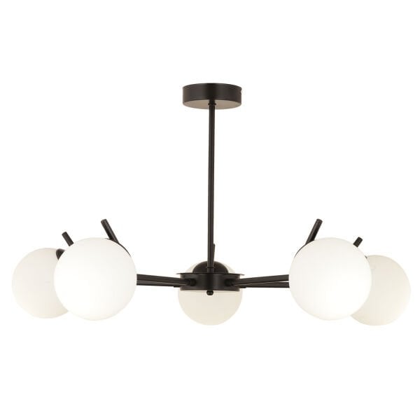 Sara 5Li Siyah Beyaz Camlı Modern Genç Odası Yemek Masası Üstü Retro Salon Avize