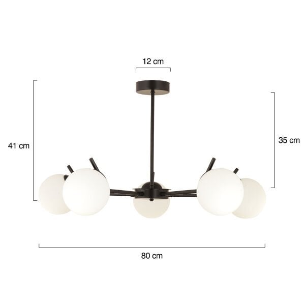 Sara 5Li Siyah Beyaz Camlı Modern Genç Odası Yemek Masası Üstü Retro Salon Avize