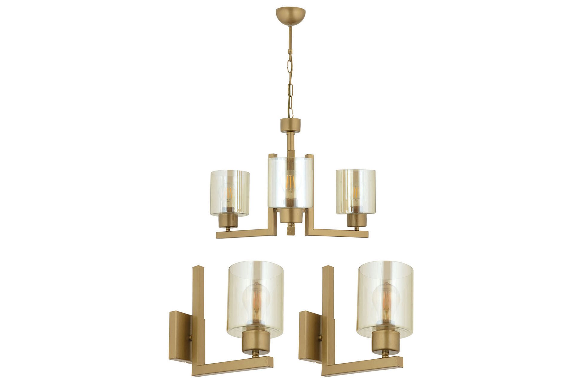 Tasse 3 Lü Eskitme Boyalı Avize Bal Camlı Salon Avize 3 Parça Avize Seti