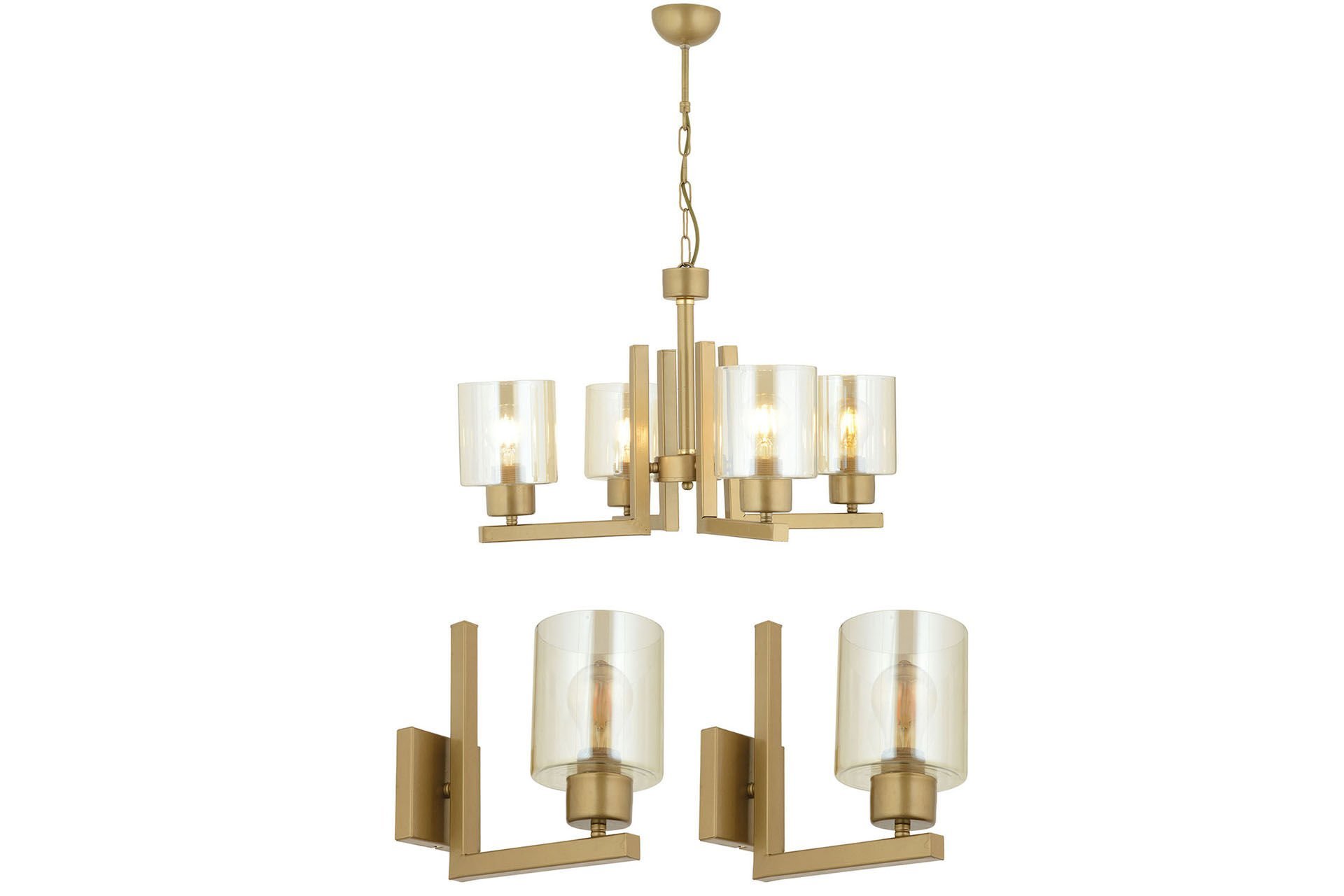 Tasse 4 Lü Komple Eskitme Boyalı Avize Bal Camlı Salon Avize 3 Parça Avize Seti