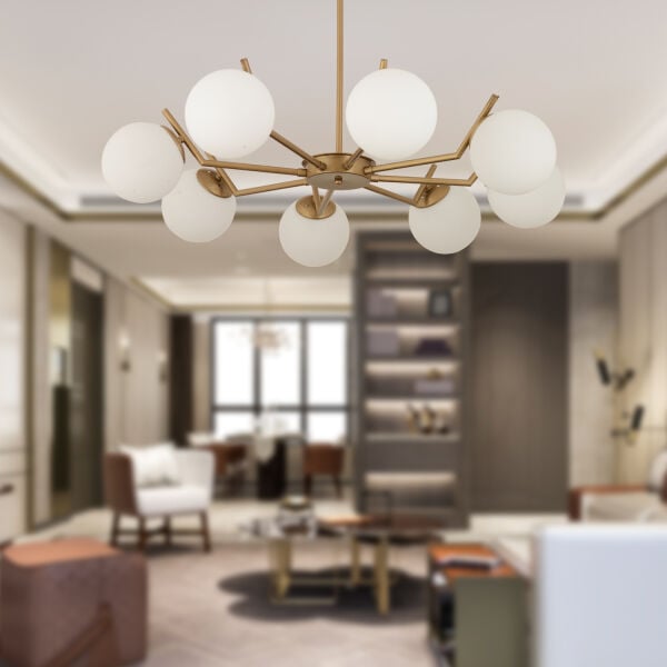 Sara 8Li Eskitme Boyalı Beyaz Camlı Modern Genç Odası Yemek Masası Üstü Salon Avize