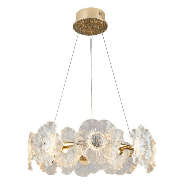 Mael 60 Watt Gold Çiçek Desenli Kristal Taşlı Modern Salon Led Sarkıt Avize