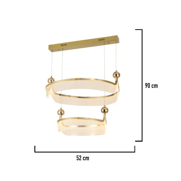 Marena İki Katlı 38 Watt Gold Kristal Taşlı Oturma Odası, Salon Led Sarkıt Avize