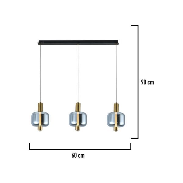 Mary  Siyah 3'lü Sıralı Füme Camlı 9 Watt Modern Salon Led Sarkıt Avize