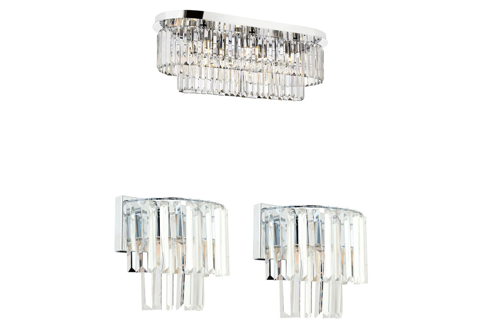 Nilüfer Dikdörtgen Krom 3 Parça Kristalli Taşlı Modern Tasarım Kristal Salon Avize Seti