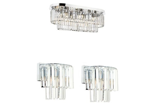 Nilüfer Dikdörtgen Krom 3 Parça Kristalli Taşlı Modern Tasarım Kristal Salon Avize Seti