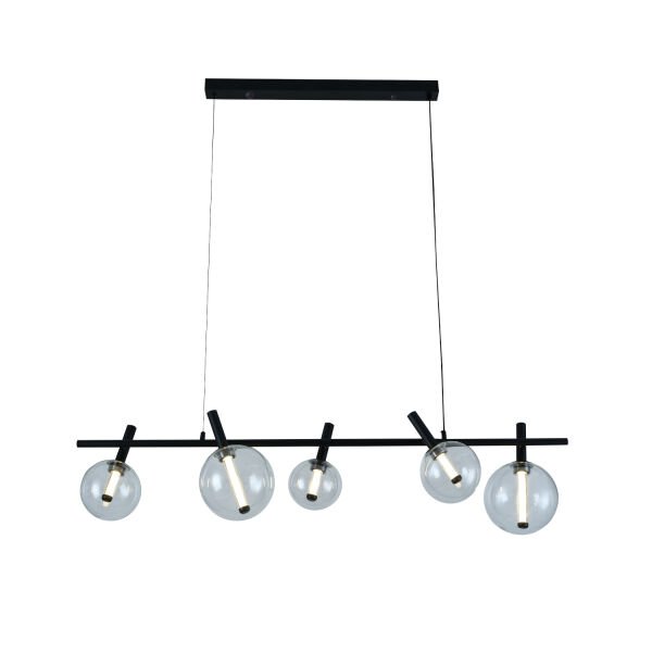 Neval 5'li Sıralı Siyah  Gold 7 Watt Yemek Masası Üstü, Salon Sarkıt Avize