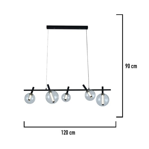 Neval 5'li Sıralı Siyah  Gold 7 Watt Yemek Masası Üstü, Salon Sarkıt Avize