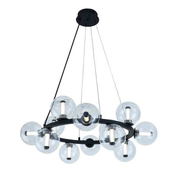 Neval 12'li Yuvarlak Siyah 13 Watt Gold Oturma Odası, Salon Sarkıt Avize