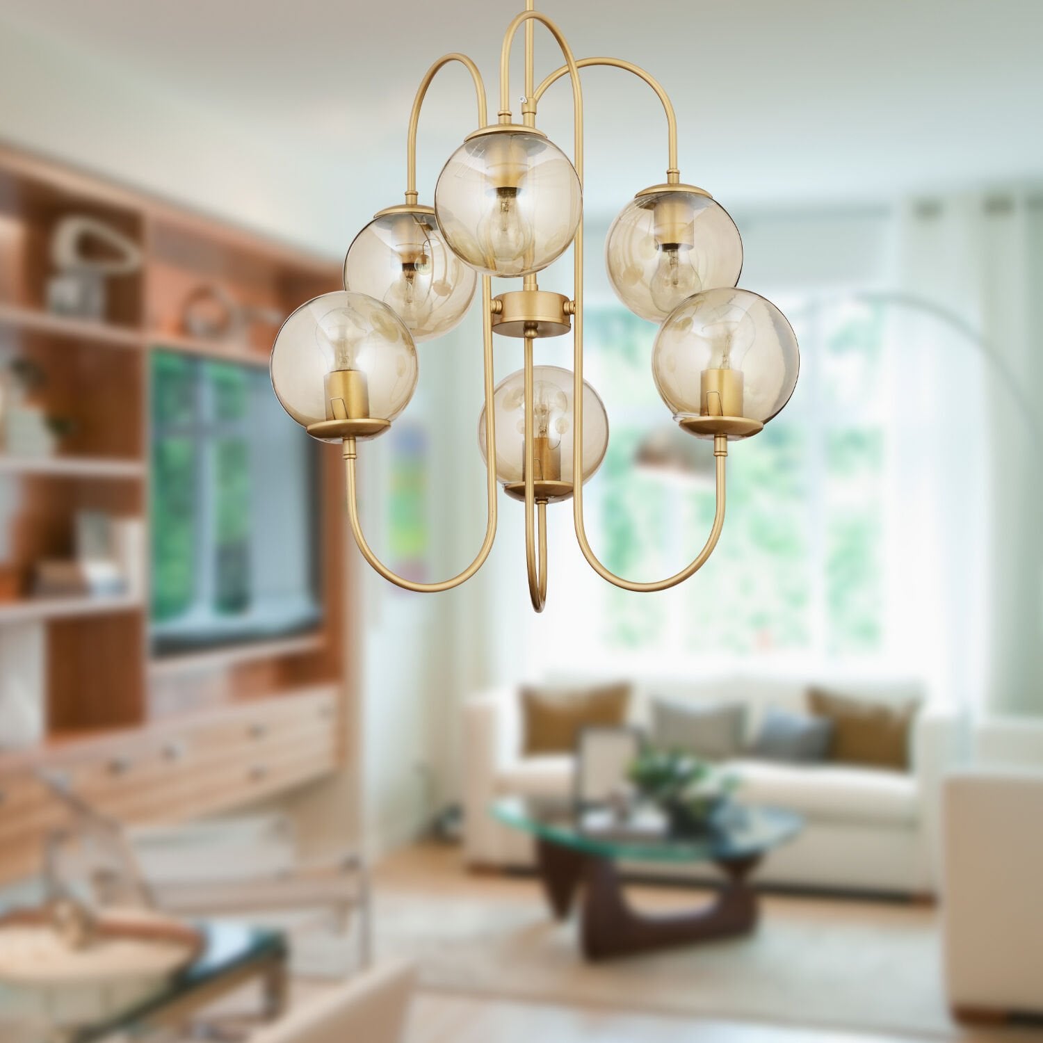 Sosa 6Lı Eskitme Boyalı Bal Camlı Modern Genç Odası Cafe Restoran için Uygun Salon Avize