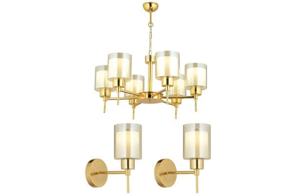 Cemre 6 Lı Gold Modern Tasarım Yatak Odası Salon Avize-Aplik Seti 3 Parça Avize-Aplik Seti Seti