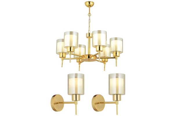 Cemre 6 Lı Gold Modern Tasarım Yatak Odası Salon Avize-Aplik Seti 3 Parça Avize-Aplik Seti Seti