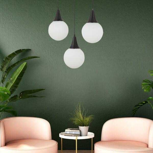 Damla 3Lü Sıralı Siyah Beyaz Camlı Sarkıt Modern Genç Odası MutfakSalon Avize