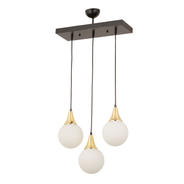 Damla 3Lü Sıralı Siyah-Gold Beyaz Sarkıt Camlı Modern Genç Odası MutfakSalon Avize