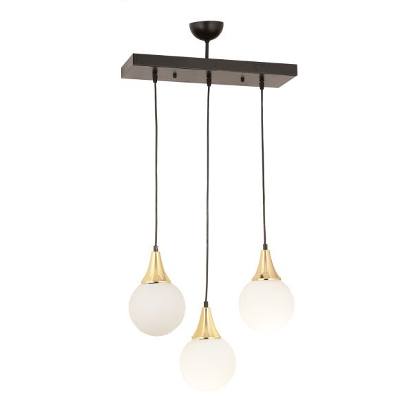 Damla 3Lü Sıralı Siyah-Gold Beyaz Sarkıt Camlı Modern Genç Odası MutfakSalon Avize