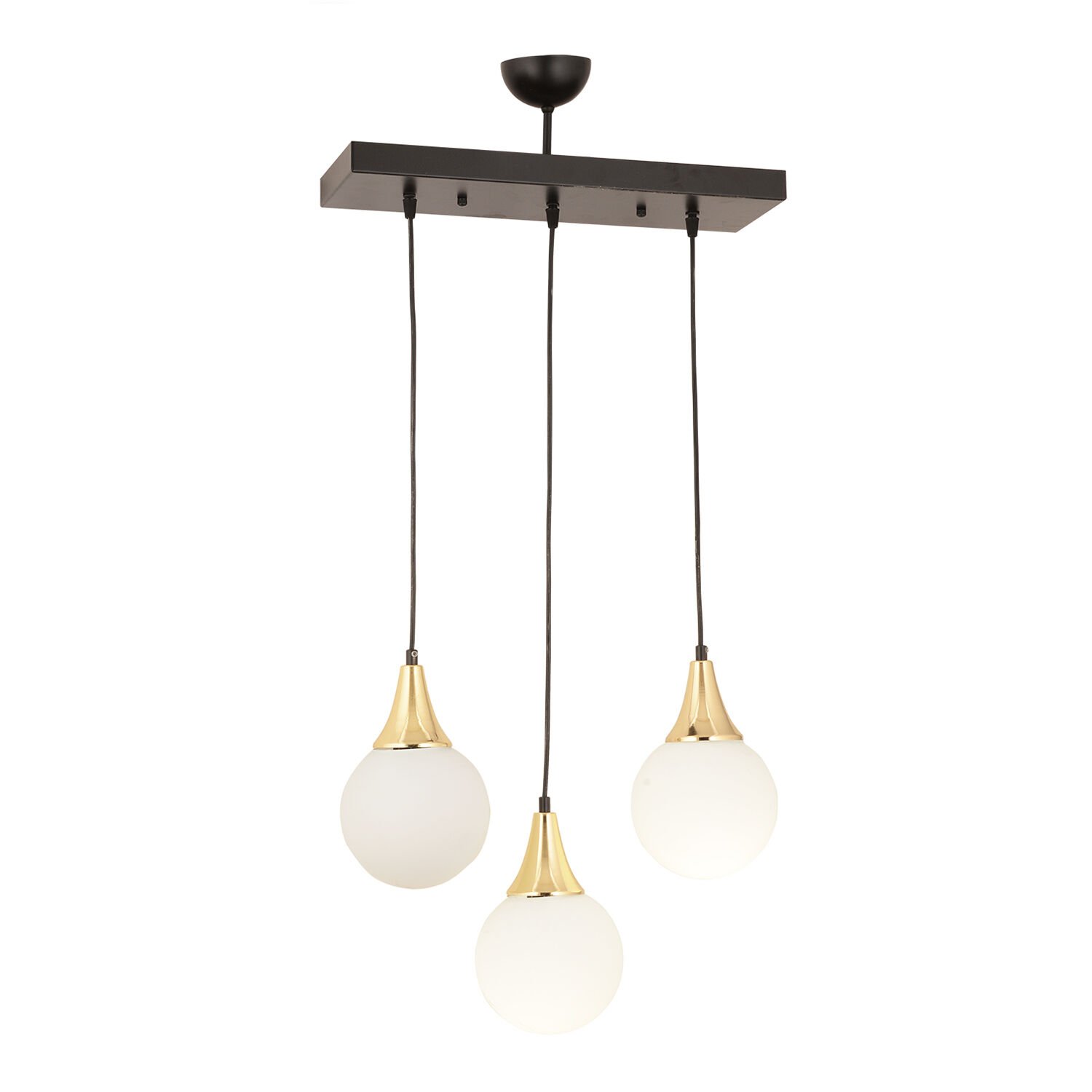 Damla 3Lü Sıralı Siyah-Gold Beyaz Sarkıt Camlı Modern Genç Odası MutfakSalon Avize